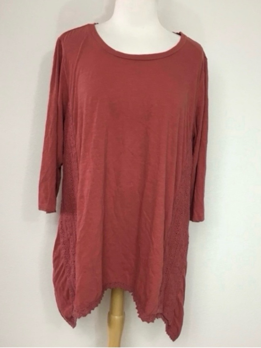 LOGO by Lori Goldstein Womens Salmon Crochet Crew Cotton Tunic Size 2X Coastal